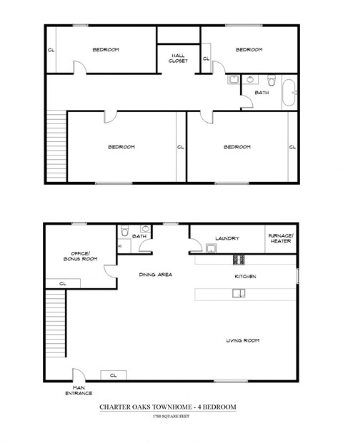 Floor plan for 4 beds, 1.5 baths, 1700 sqft